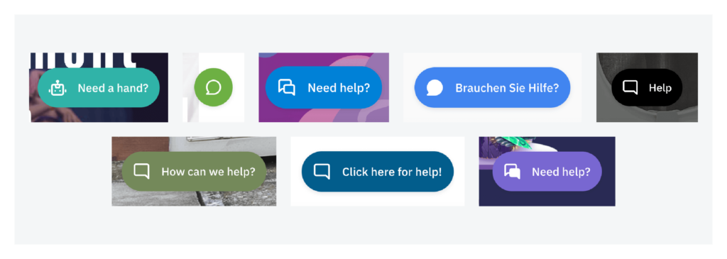 ejemplos de widgets de un botón de ayuda en diferentes sitios web