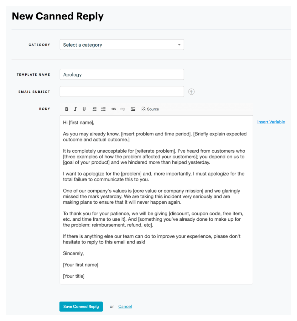 ejemplo de correo electrónico de disculpa empresarial para la respuesta predeterminada de servicio al cliente