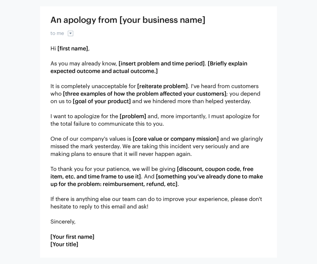 Ejemplo de correo electrónico de disculpa empresarial: una plantilla de  servicio al cliente para restaurar la lealtad | EGA Futura