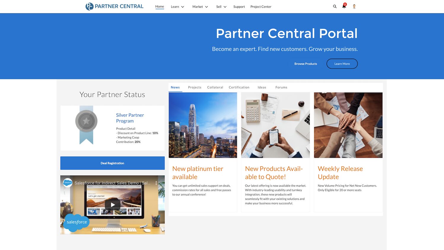 captura de pantalla del portal central de socios