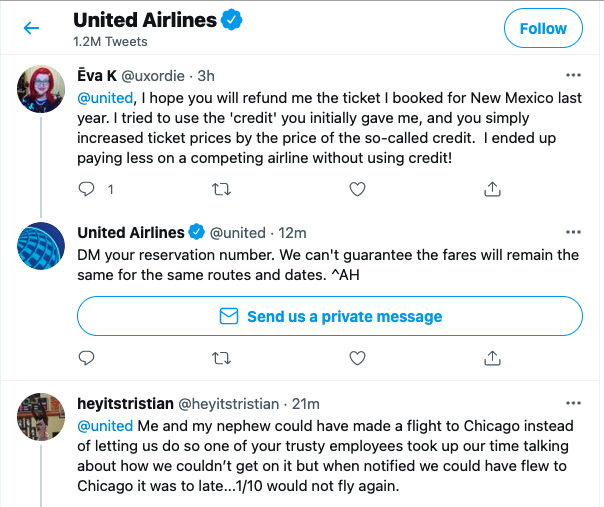 Página de Twitter de United Airlines