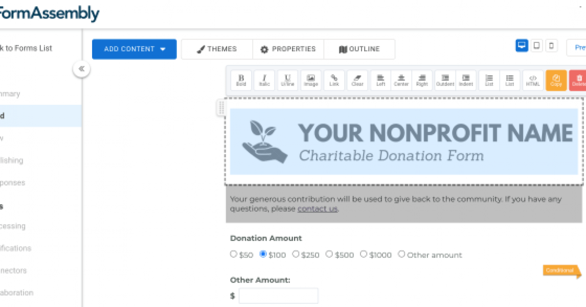 Cómo: crear un formulario prellenado para unidades de donación sin fines de lucro con FormAssembly